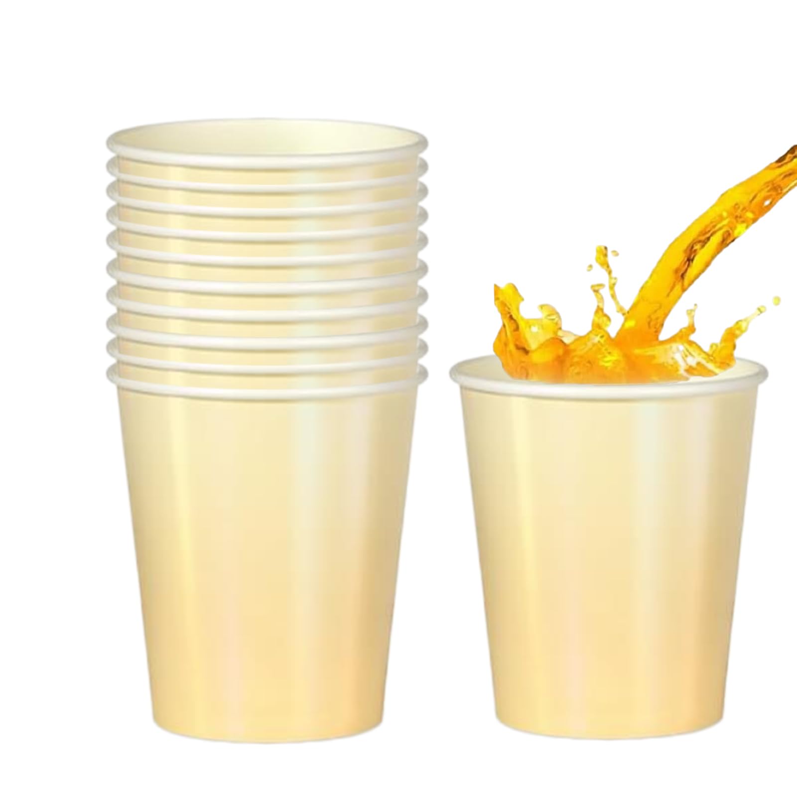 40pcs Laser Yellow Paper Cups,9oz Disposable Tableware Party Cups ｜Solid Colour Paper Cup Party Drinking Cup for Birthday,Wedding,Picnic, BBQ,Bar,Restaurant and Party Supplies Table Decorations