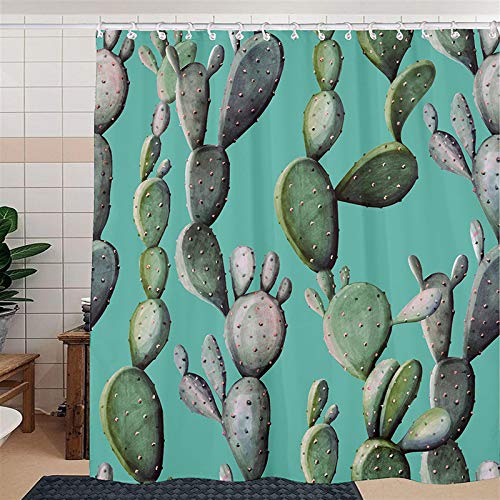 Cortina de Ducha Plantas Verde Oscuro Cortina Ducha Antimoho Impermeable Lavable Poliéster Tela con 12 Ganchos Bañera Cortinas de Baño para Familiar Dormitorio Hotel(180x220cm)
