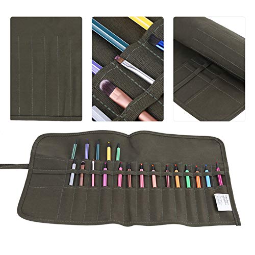 Image of Art Paint Brush Holder, 30 Slots Canvas Paint Organizer, Portable Olive Painting Brush Roll Up Case, Watercolor Painting Brushes Bag for Artist Painting, 18.9x11.81in