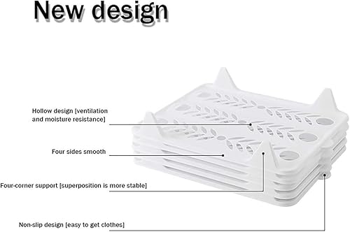 Miniatura 4 de Paquete de 10 organizadores apilables de ropa para armario, 13.0 x 10.0 in, soporte para camiseta, antiarrugas, plástico blanco resistente para el