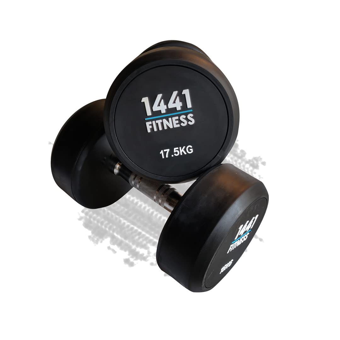 1441 Fitness Rubber Round Dumbbells – Solid Cast Iron Core Coated Head Dumbbell Weights for Exercises at Home and Commercial Gym 17.5 KG