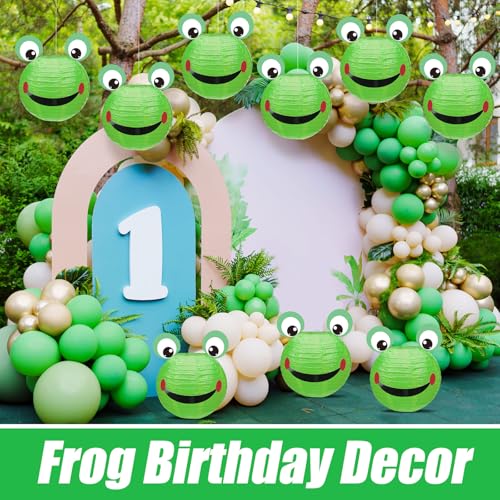 Image of Retisee 12 Pcs Frog Paper Lantern Frog Birthday Party Decoration 10 inch Party Favor Green DIY Craft Kit Gift for Kindergarten Preschool Classroom for Bridal Baby Shower Decoration Supply