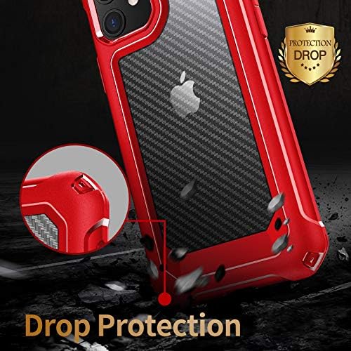 Tuerdan iPhone 11 Case, [Military Grade Shockproof] [Hard Carbon Fiber Back] [Soft TPU Bumper Frame] Anti-Scratch, Fingerprint Resistant, Protective Phone Case for iPhone 11, 6.1 Inch (Red)