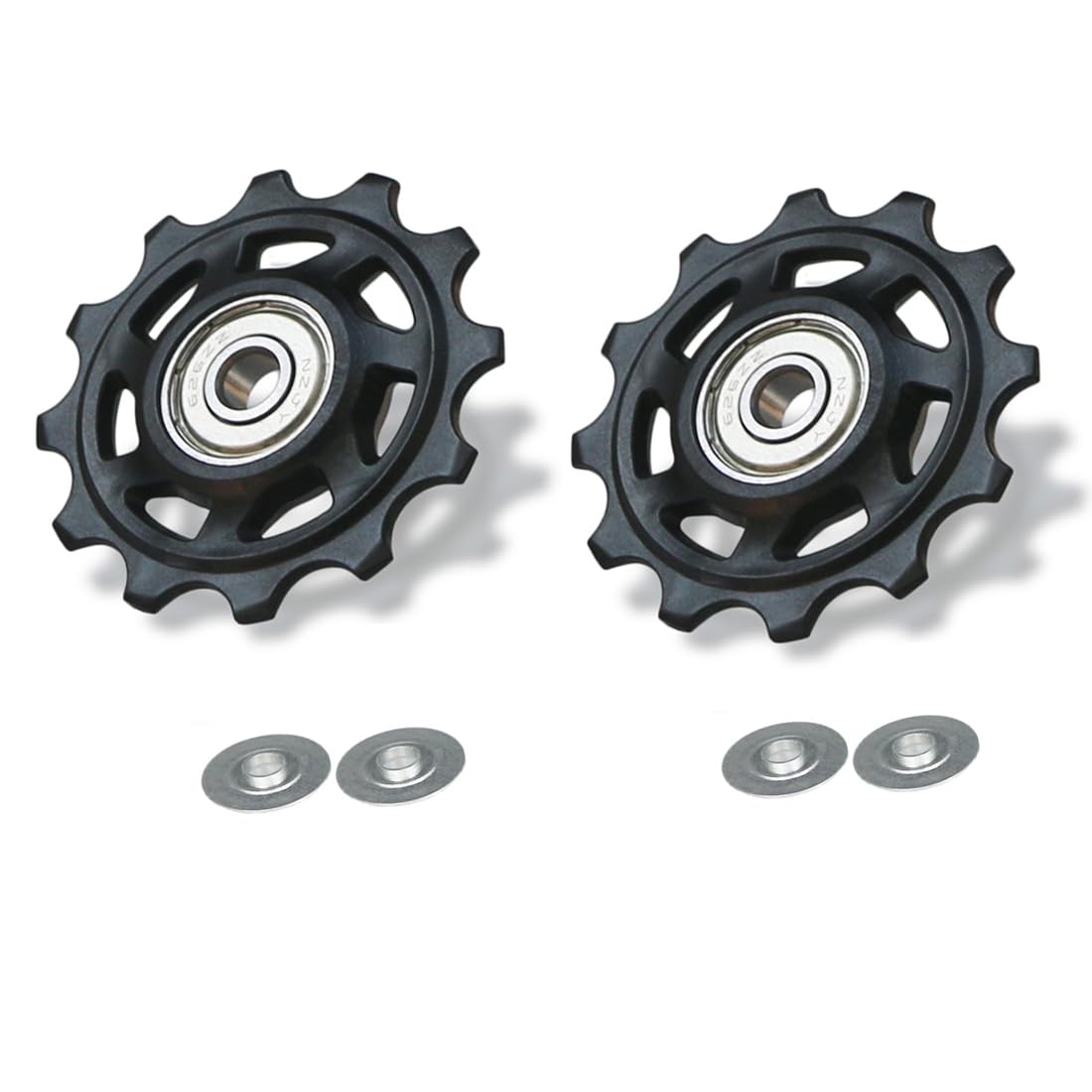 Deragliatore per bicicletta, 2 pezzi, 12T MTB, cambio pulley, Pulegge deragliatore, Puleggia Cambio, Rotelle del Cambio, Set di rulli e rulli guida per rullo cambio Pulley (alluminio, nero)