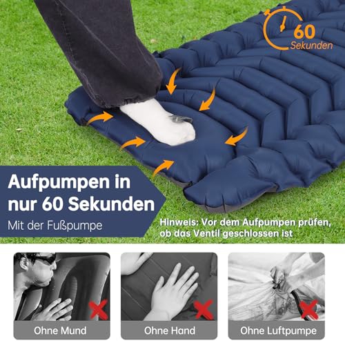 HAUSPROFI Isomatte Camping, Ultraleicht Camping Luftmatratze mit Fußpumpe & Kissen, Aufblasbare Matratze Kompakte und Leichte… – Ansicht 3