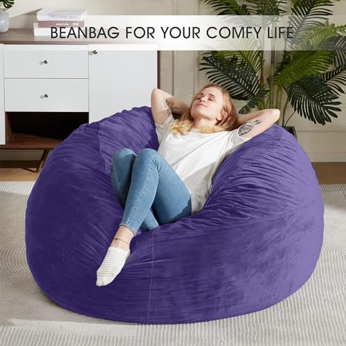 Image of HABUTWAY Bean Bag Chair: Giant 5' Memory Foam Furniture Bean Bag Chairs for Adults with Microfiber Cover 5Ft (Purple)
