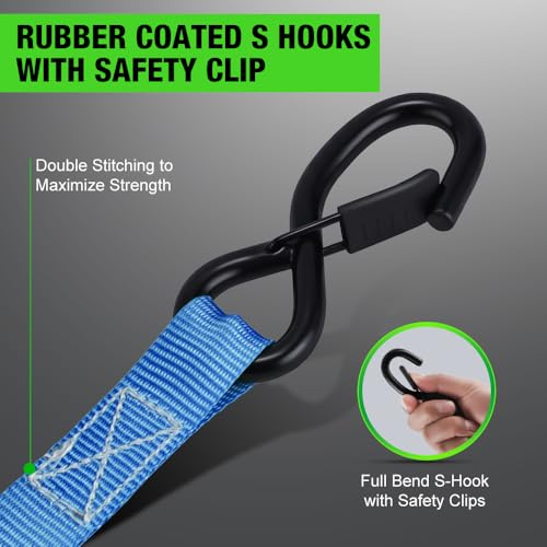 Image of Retractable Ratchet Straps (4-Pack) - 1 Inch x 10 Feet (1,650lb Break Strength) - Heavy Duty Auto Self Retracting Tie Down Straps for Motorcycle, ATV, UTV, Truck, Cargo Trailer - Blue