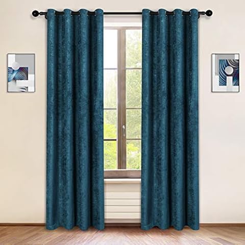 Double-Sided Chenille Window Curtains for Living Room,Peacock Blue Curtains for Bedroom (Peacock Blue, 52" W x 96" L,2 Panels) Cover