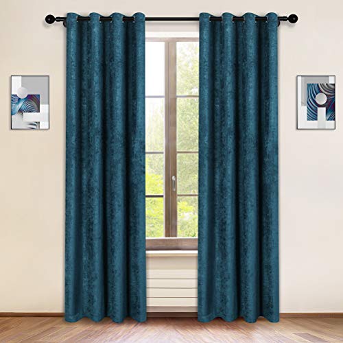 ELKCA Double-Sided Chenille Curtains for Living Room,Peacock Blue,52x84,2 Panels, Modern Window Treatment for Bedroom Curtain,Grommet Top