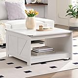 OKYCI Farmhouse Coffee Table for Living Room, Wood Square Coffee Tables, 31.5' W x 31.5' D, White