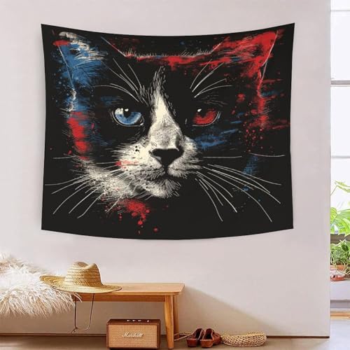 Tapiz de pared de gatos con estampado 3D KaleidoKit (150x200cm) para decoración de dormitorio