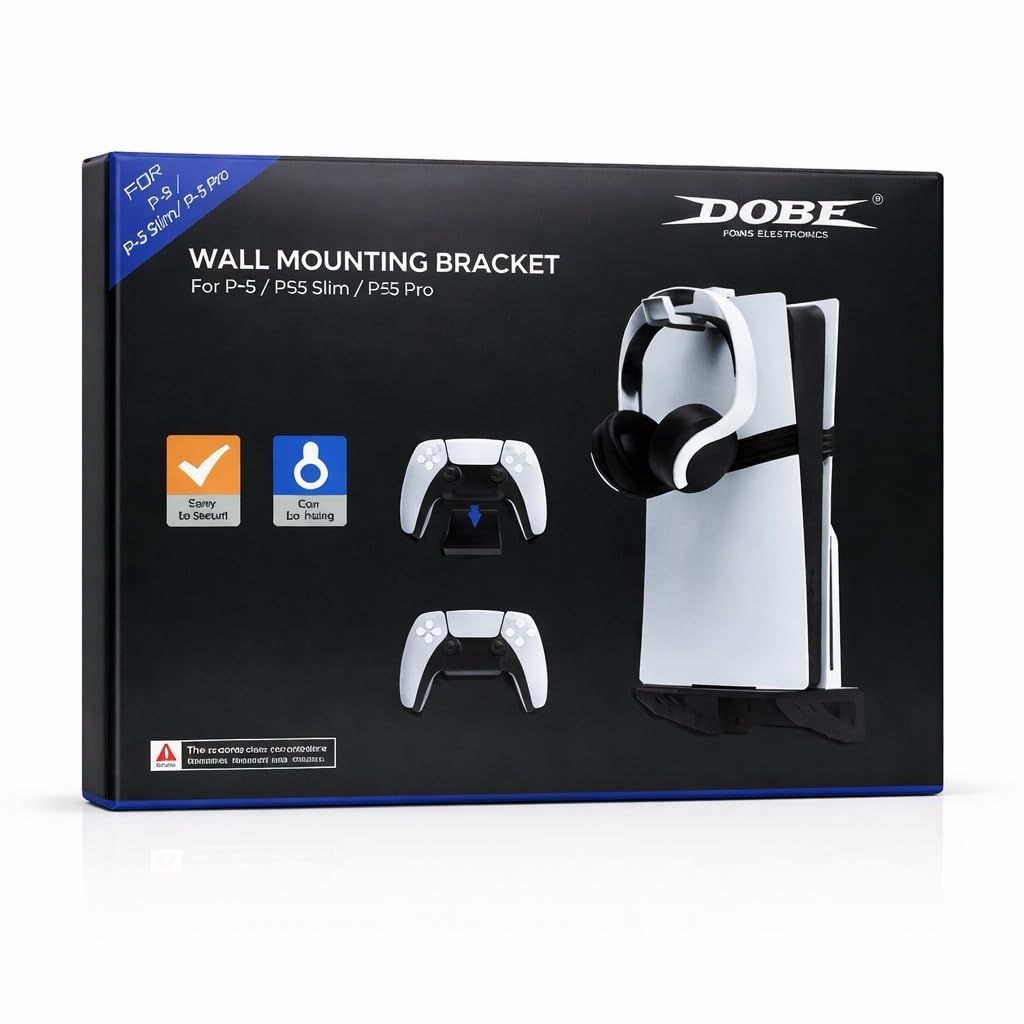 GET IN THE GAME Wall Mount Stand for PS5 PRO/PS5SLIM/PS5 Regular, Wall Mount Bracket with 2 Controller Holder & 1 Headset Holder for All PS5CONSOLE DISC and Digital Edition,Black-image-40