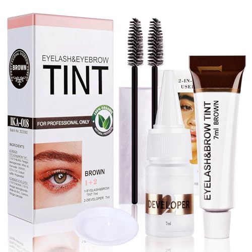 Lash Color Kit, Instant Eyebrow & Eyelash Color Kit with Natural Ingredients, Lasting for 4 Weeks Home DIY Coloring, Safe & Easy for Beginner 7ml-Brown