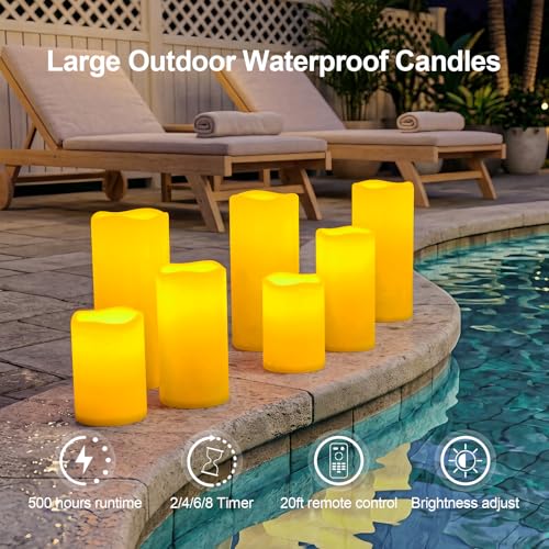 Image of 5plots Large Waterproof Flameless Candles 4 inchx8 inch Ivory LED Pillar Set of 2