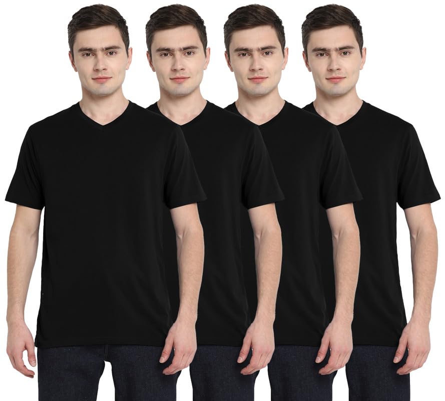 AMERICAN CREW Men's Solid Regular Fit Half Sleeve V-Neck T-Shirt (Combo Pack of 4 Comfy T-Shirts)