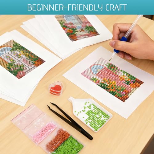 Image of HASTHIP 12Pcs DIY Diamond Paint Craft Kit, 15x15cm Dreamy Garden Themed DIY Colored Diamond Paint Art Kit with Complete Tool Set, Wall Decor Handcraft Gift Beginner-Friendly Fun Group Activity