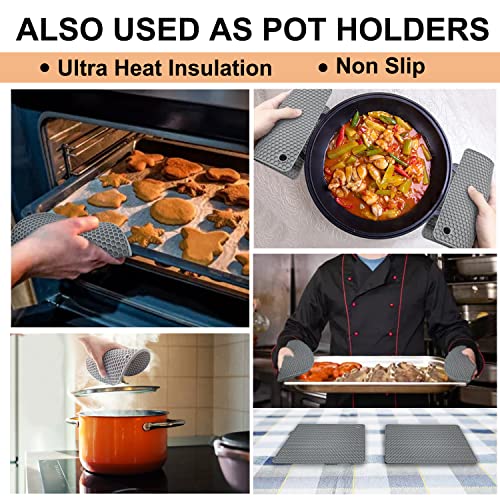 Image of Walfos Silicone Trivet Mats - 4 Heat Resistant Pot Holders, Multipurpose Non-Slip Hot Pads for Kitchen Potholders, Hot Dishers, Jar Opener, Spoon Holder, Food Grade Silicone & BPA Free (Nordic Grey)