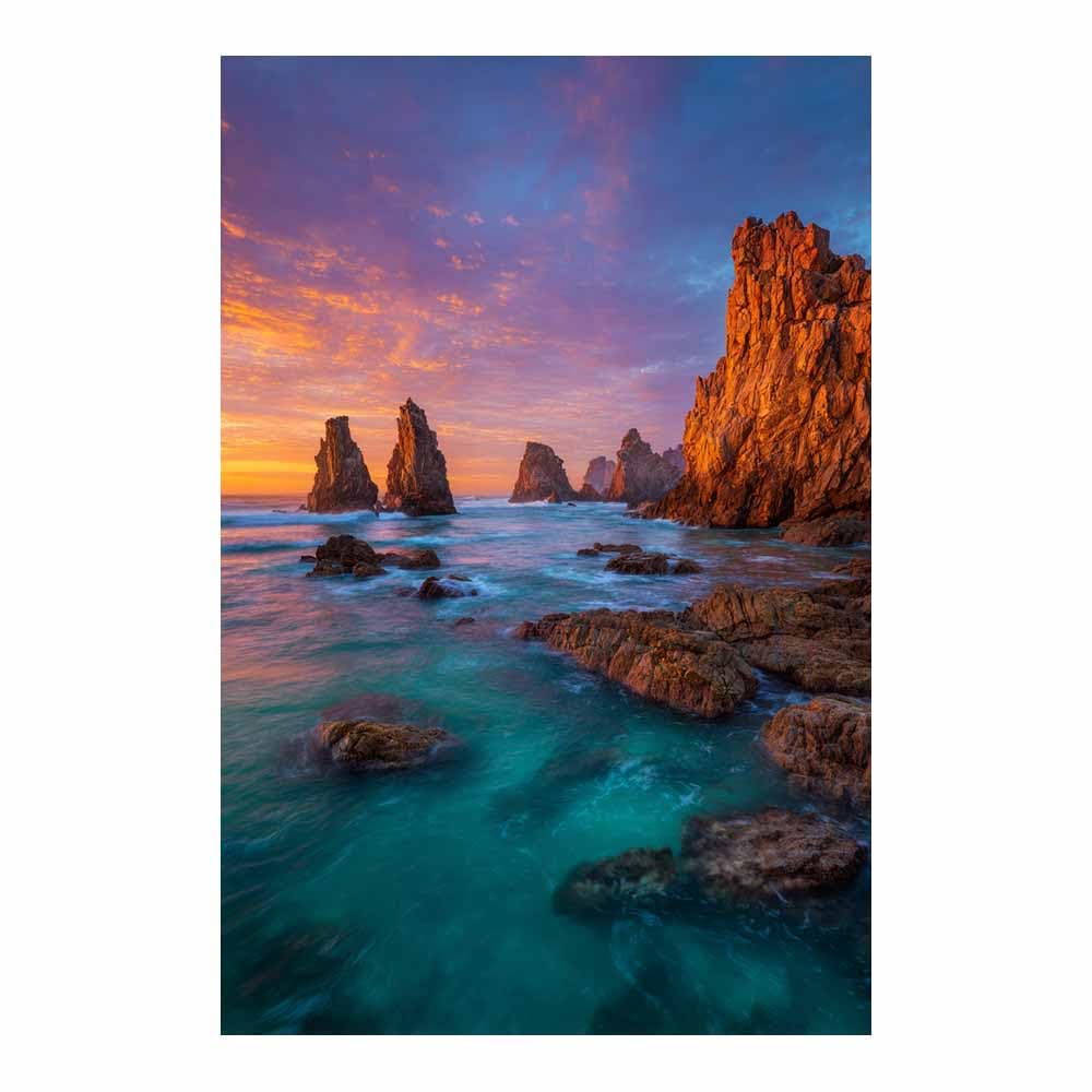 HOQIU Beautiful wall art Coastsal Rock Sunset canvas artwork for wall, art prints, For living room, bedroom, bathroom, dining room, painting and decor.(Multicolor)-80x120cm Unframed