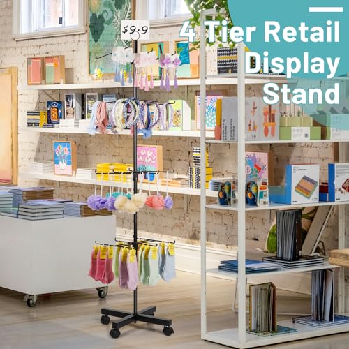 Image of Flenpptly Retail Display Stand Rotating Display Stand 4 Tier Spinning Display Stand for Craft Shows, Jewelry, Keychain, Earring Adjustable Height Retail Display Racks (Black)