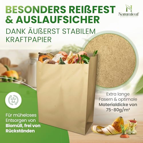 NATURALEAF® Biomüllbeutel 10L | 40 Stück | Bio Müllbeutel mit optimaler Stärke & Haltbarkeit | Kompostierbare Müllbeutel - die nachhaltige Entsorgungslösung für Gastronomie & Haushalt