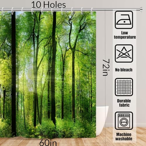 Yeele YEELE-111 Nature Landscape Shower Curtain Green Trees Forest Bathroom Curtains Spring Sunrise Jungle Themed Scenery Waterproof Bathtub Decor With Plastic Hooks,60X72In thumb #1