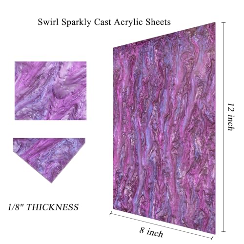 Image of TOEPODO Pearl Cast Acrylic Sheets Pearlescent Glitter Acrylic Sheet 1 /8 Thickness Acrylic Sheets for Laser Cutting for Art Design DIY Crafts /Home Deco (3, Purple, 8x12 Inch)