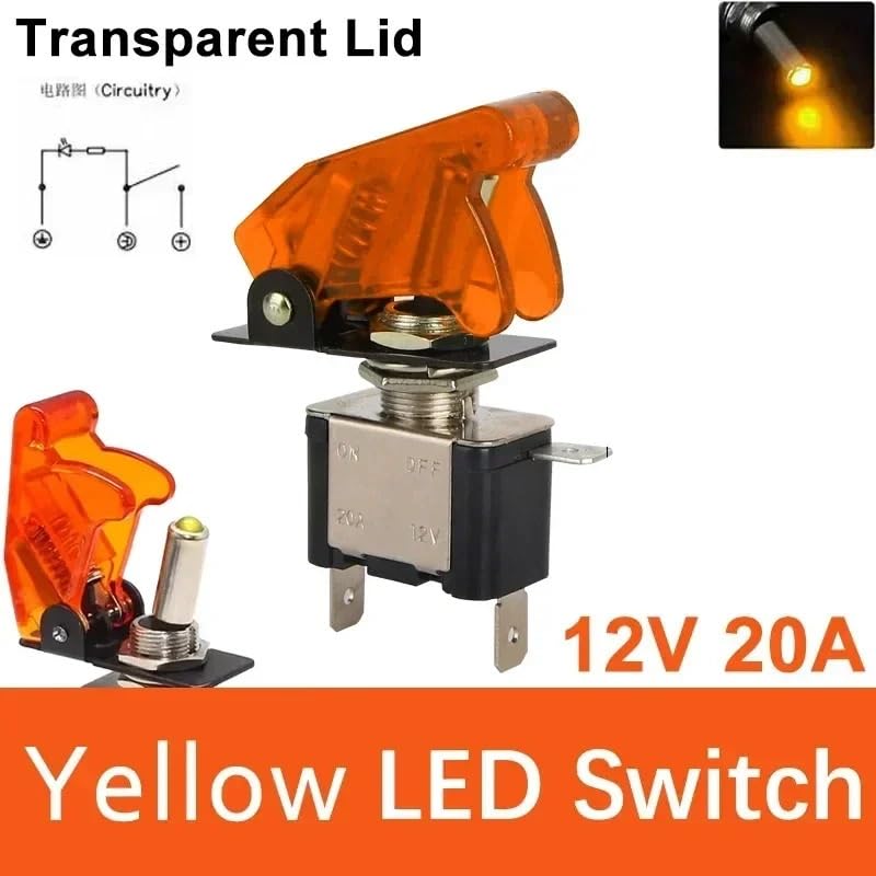 Interruptor basculante LED amarillo 12V con funda protectora SPST de seguridad 2