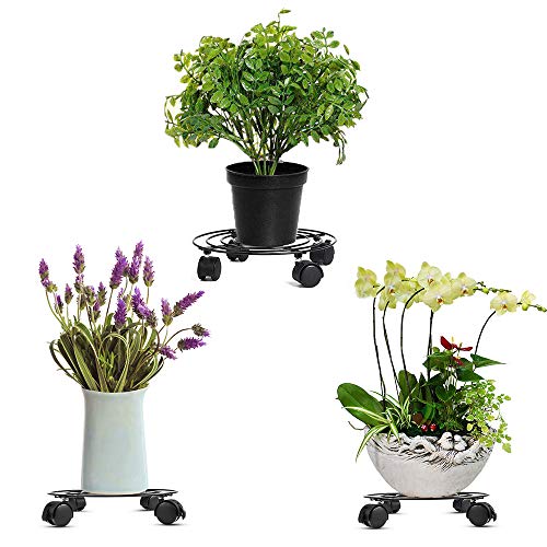 Unho 10.8 Inches Round Plant Caddy With Wheels, Pack Of 3 Black Metal Plant Stand On Rollers Flower Pot Mover For Home Garden Decor #TOP7