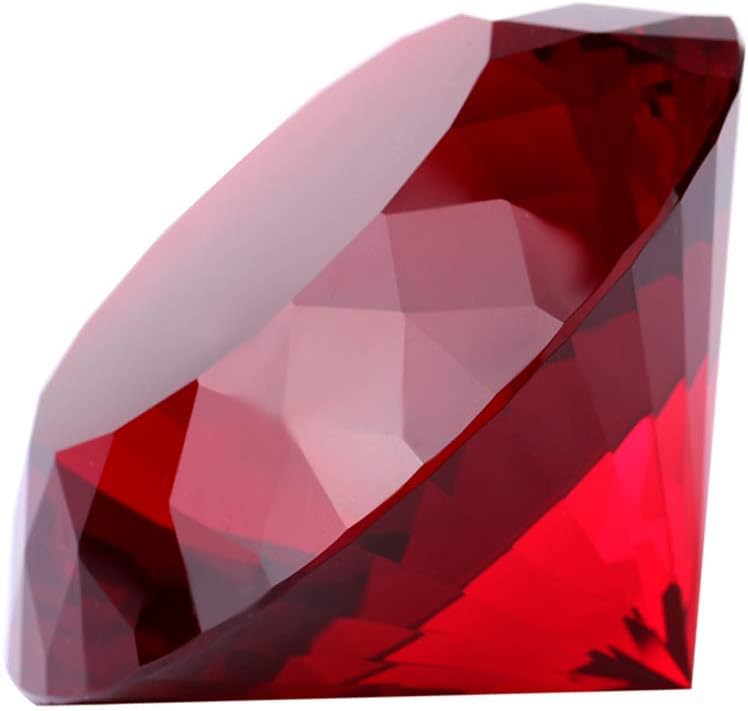 Red Crystal Glass Diamond Shaped Ruby Jewel Paperweight, Big 80mm Gift Decoration Idea For Christmas
