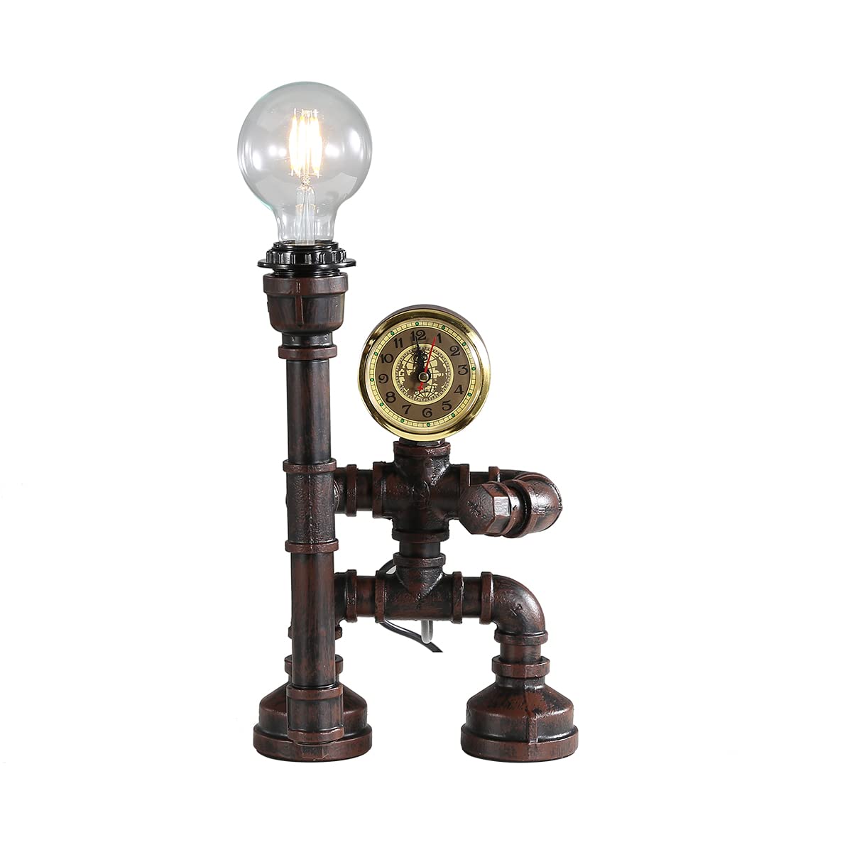 EFINEHOME Water Pipe Table Lamp Robot Style- Retro Industrial Table Light- Antique Steampunk Metal Desk Lamp Bedside Lighting Fixture for Office, Reading Kids Room, Cafe Bar (Rust-Style E)