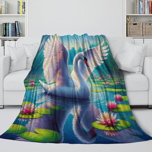 Plaid microfibre cygne 3D couverture chaude moelleuse pour canapé et voyage