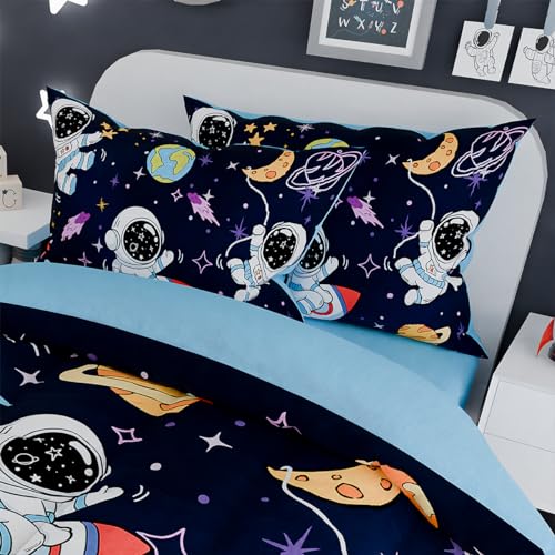 Image of SANDJEST Astronaut Bedding Sets for Boys, Ultra Soft Microfiber Comforter Set with 3-Pieces, Comforters Sets for Kids Children Boy Bedroom Decor