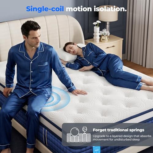 Image of Full Size Mattress 10 Inch, 9 Layer Hybrid Mattress in a Box W /Cooling Gel Memory Foam, 7-Zones Pocket Spring, Medium Firm Bed, Motion Isolation, Fiberglass-Free,100-Night Trial, CertiPUR-US