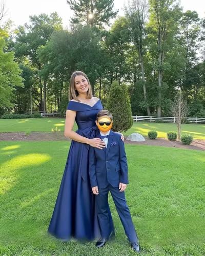 Satin Mother of Bride Dresses for Women Off The Shoulder Tea Length Formal Wedding Guest Dress with Bow4