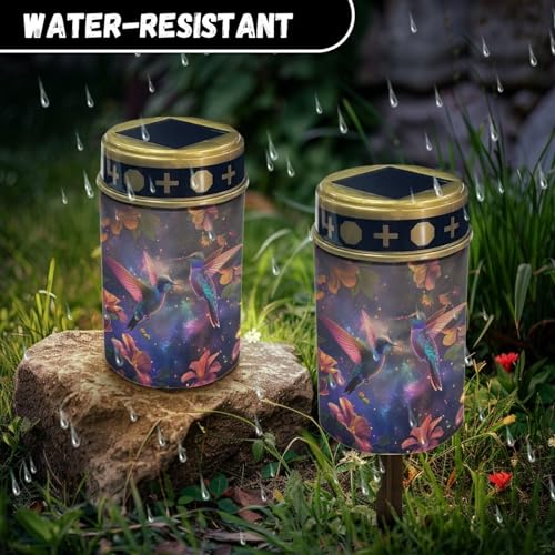 Image of Purple Hummingbird Cemetery Solar Lights Water Resistant LED Flameless Candle Grave Lights Solar Powered Grave Decor Memorial Gift Outdoor Garden Decor Light for Prayer 2 Pcs
