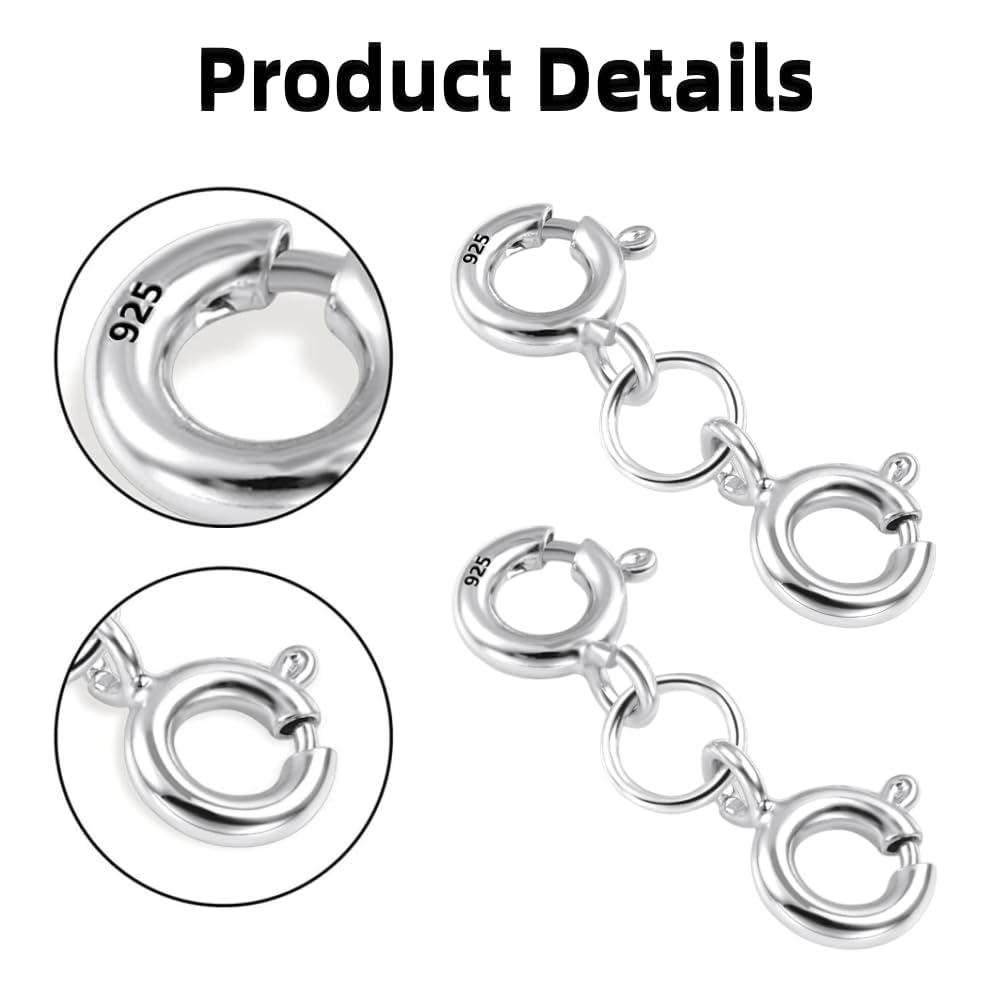 2Pcs Silver Double Clasps Silver Necklace Extension Clasp Sterling Silver Spring Double Clasps for Necklace Bracelet Jewelry Making - Image 3