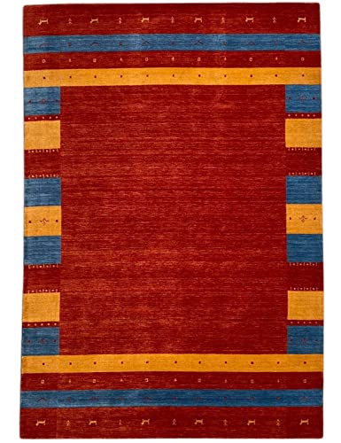 Gabbeh Teppich 100% Wolle 170x240 cm Rot Gold Blau Handgewebt Orientteppich 110