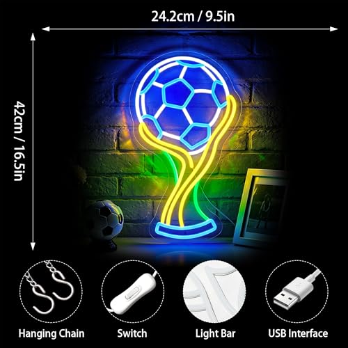 Image of Soccer Neon Signs for Wall Decor LED Sign Neon Lights Game Room Decor
