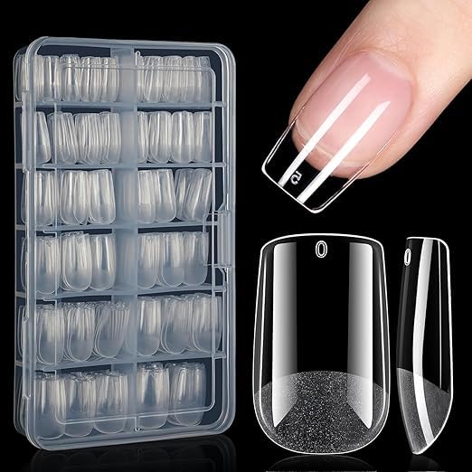 EXPESIA 100 pcs Short Square Nail Tips Soft Gel Full Cover Clear Gelly Half Matte Acrylic Nail Tips Pre-Filed Fake Press on Nail Tips for Extension (clear)