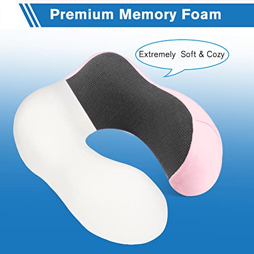 Aotu Travel Neck Pillow Pure Memory Foam Soft Travel Pillow For Flight Sleeping,Airplane Headrest Most Comfortable Support, Breathable Washable Cover, Portable Design_Pink #TOP3