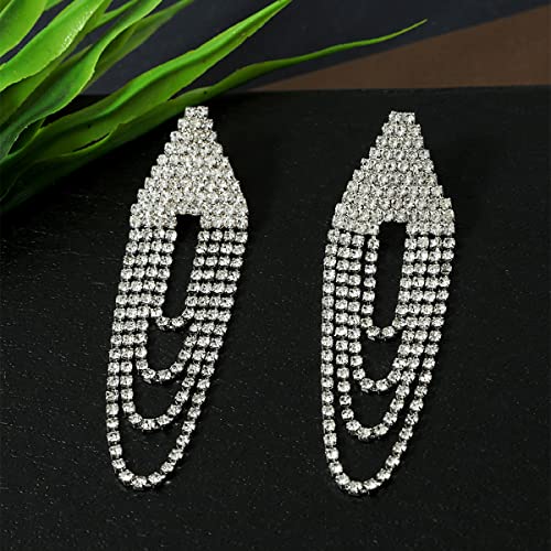 Stunning Rhinestones Studded Contemporary Multilayer Dangle Earrings