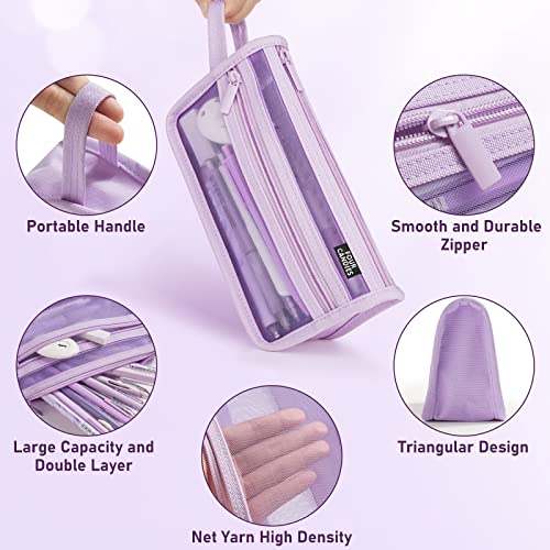 Four Candies 25Pcs Art Mechanical Pencil Set With Case + Grid Mesh Pencil Case With Handle And Zipper, Clear Double-Layer Pencil Pouch Marker Pouch #TOP4