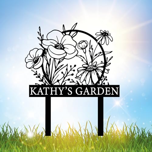 BROSS HOME Personalized Metal Garden Sign with Stake Custom Garden Decor for Outdoor Custom Family Name Sign Patio Decorations Lawn Art Farmhouse Decorative Housewarming Gift (CstmDesign12)