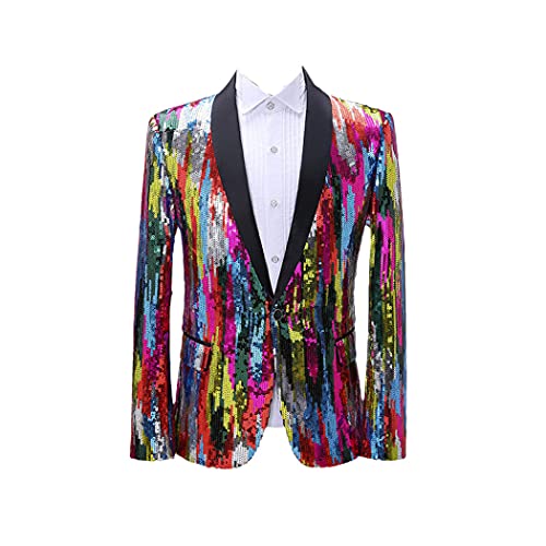 Mens Shining Colorful Blazer, DJ Singers Nightclub Stylish Suit Jacket, Stage Striped Sequin Jacket Blazer