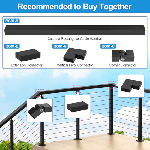 Image of Handrail Corner Connector - Flat Handrail Accessories, POM Handrail Connector Fitting for Rectangular Cable Railing Handrail, Deck Cable Railing System, RG01-C