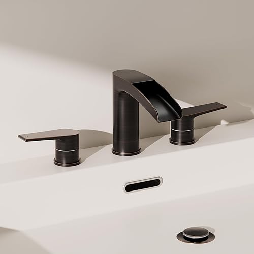 Miniatura 5 de Phiestina Grifo de baño, con drenaje emergente de metal y líneas de suministro de agua, NS-SF01-MB-V+NS-WF005-ORB