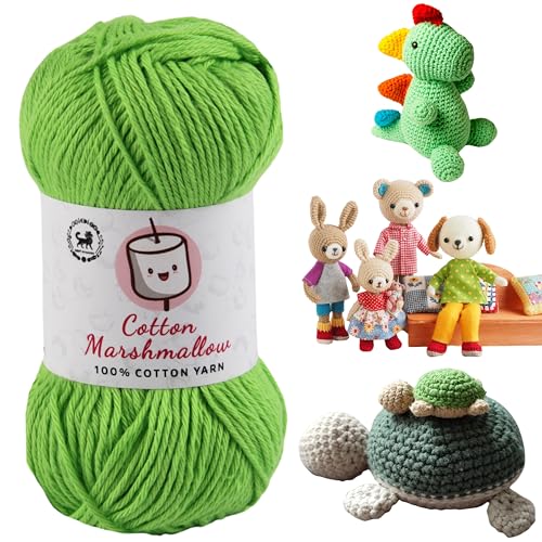 Image of NESTNHAVEN Cotton Marshmallow 100% Cotton Yarn - (50 g, 130 m) - Luxury Yarn for Crochet, Amigurumi, Embroidery, Toys, Garments, Flowers and Hobby Projects (Green)