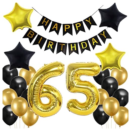 Decoración de cumpleaños 65, decoración de 65 cumpleaños, color negro y dorado, decoración de cumpleaños, 65 años, 65 años, decoración de cumpleaños, globos 65 años