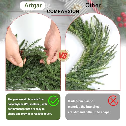 Artgar 26 Inch Pine Wreath - Christmas Wreaths for Front Door | Real Touch Pine Wreath - Large Artificial Green Wreaths for Home Mantel Wall Window Porch Farmhouse Indoor Outdoor Xmas Decor - image 7