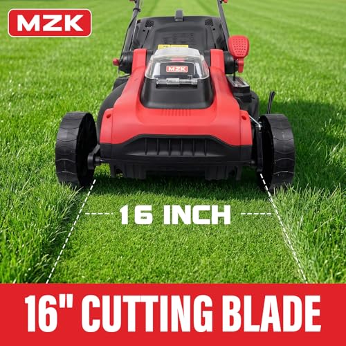 MZK 40V 16" Electric Lawn Mower, 2-in-1 Brushless Cordless Lawn Mower, Walk-Behind Push Mowers with 5-Position Height Adjustment, 2 x 4.0Ah Batteries & Charger Included, LM16B011